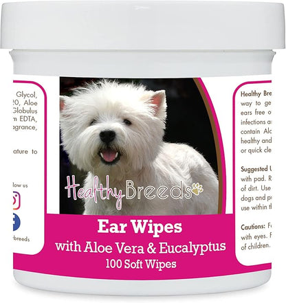 Healthy Breeds West Highland White Terrier Ear Cleaning Wipes with Aloe & Eucalyptus for Dogs 100 Count