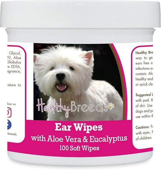 Healthy Breeds West Highland White Terrier Ear Cleaning Wipes with Aloe & Eucalyptus for Dogs 100 Count