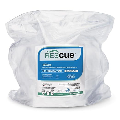 REScue One-Step Disinfectant Cleaner & Deodorizer Wipes for Veterinary Use – Cleaner for Kennels & More – Extra Large Wipes 160-Count Bucket Refill