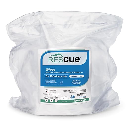 REScue One-Step Disinfectant Cleaner & Deodorizer Wipes for Veterinary Use – Cleaner for Kennels & More – Extra Large Wipes 160-Count Bucket Refill