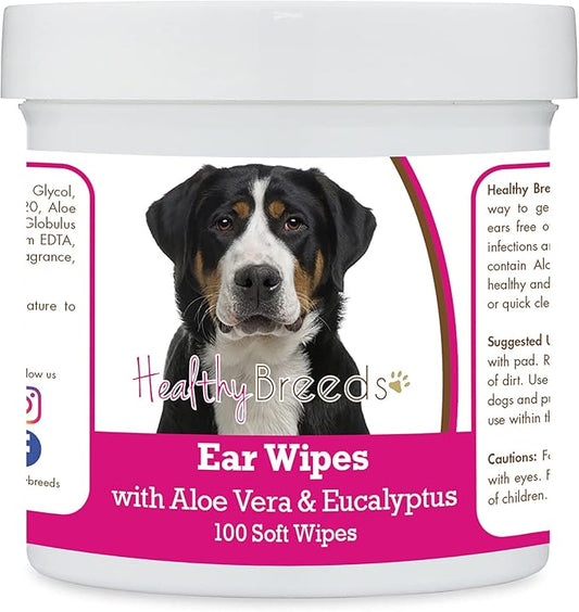 Healthy Breeds Greater Swiss Mountain Dog Ear Cleaning Wipes with Aloe & Eucalyptus for Dogs 100 Count