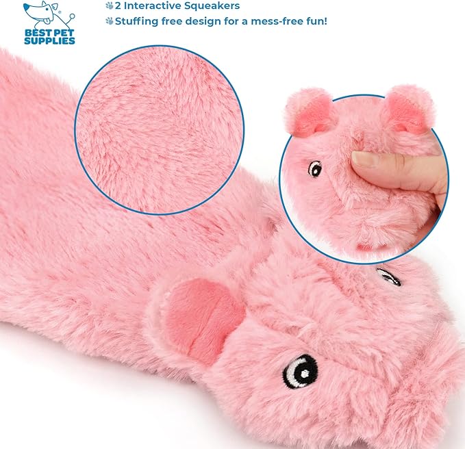Best Pet Supplies Stuffing Free Squeaky Dog Toys for Small Dogs, Medium Dogs, and Large Dogs, Durable, Best Dog Chew Toy for Teething Puppy, Indoor Play, Holds Plastic Bottle - Pig, Medium