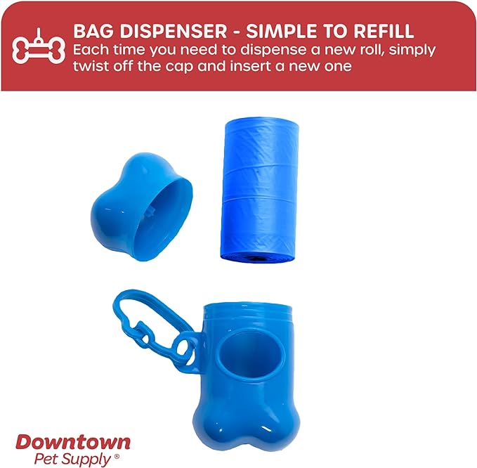 Downtown Pet Supply 960 Count Dog Poop Bags Refills with Leash Clip and Bone Bag Dispenser, Rainbow of Colors - Dog Waste Bags Unscented and Leak-Proof with Dog Poop Bag Dispenser - 12.5 x 8.5"