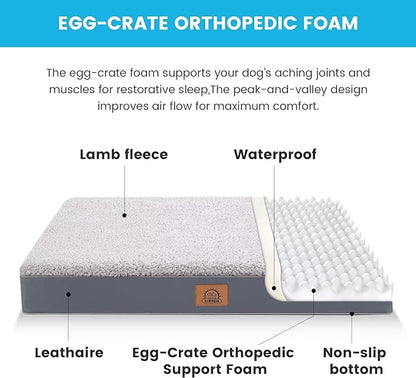 Extra Large Dog Bed XL Orthopedic Dog Bed, Big Dog Bed with Removable Waterproof Cover and Machine Washable Dog Bed, Pet Bed Mat Egg-Crate Foam, XL(41"X27"X3"), Grey