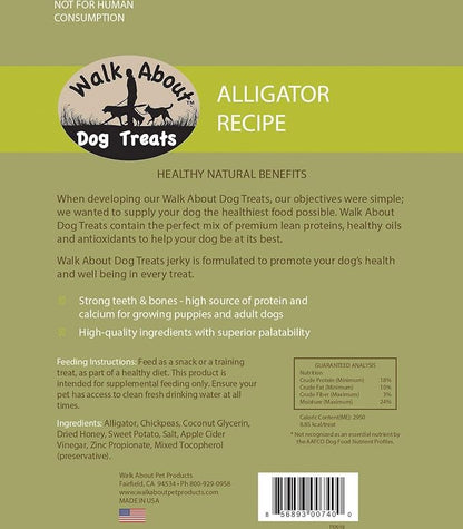 WA10016, Dog Jerky Treats, Grain-Free, Gluten-Free, Single Source Protein, Alligator Recipe, Resealable Pouch, 5.5 Ounces