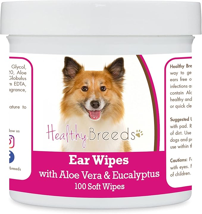 Healthy Breeds Icelandic Sheepdog Ear Cleaning Wipes with Aloe & Eucalyptus for Dogs 100 Count