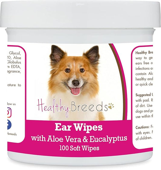 Healthy Breeds Icelandic Sheepdog Ear Cleaning Wipes with Aloe & Eucalyptus for Dogs 100 Count