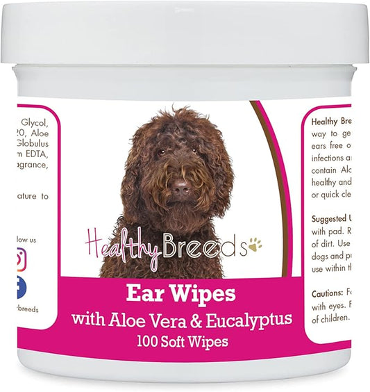Healthy Breeds Labradoodle, Chocolate, Ear Cleaning Wipes with Aloe & Eucalyptus for Dogs 100 Count