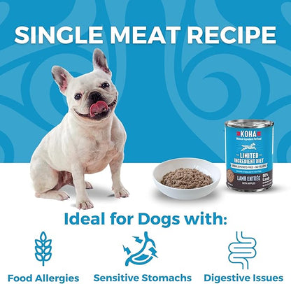 KOHA Limited Ingredient Diet Lamb Entrée for Dogs - Grain Free Wet Dog Food with No Fillers - Canned Dog Food Sensitive Stomach - 13 oz Pack of 12