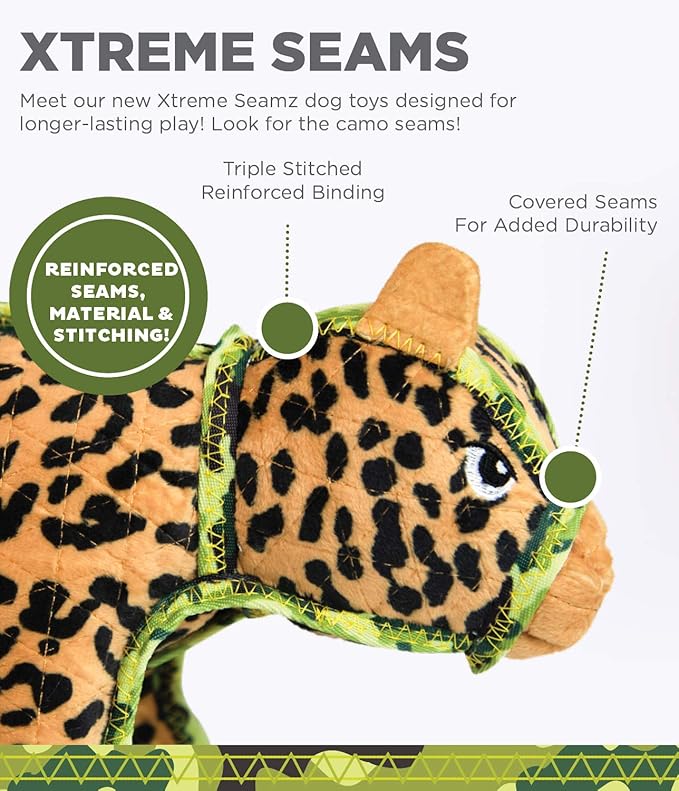 Outward Hound Xtreme Seamz Leopard Squeaky Dog Toy - Reinforced Dense Stuffing Plush Toy