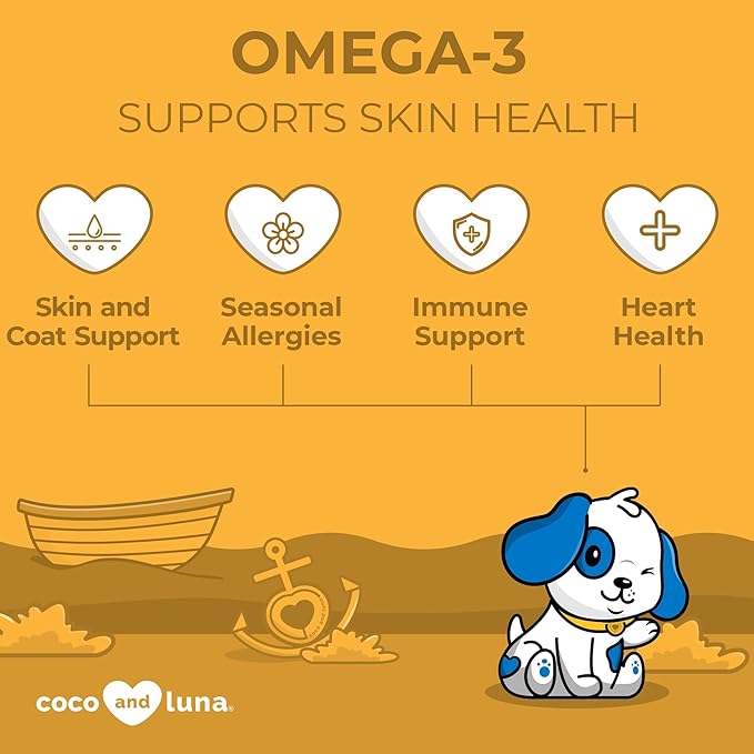 Omega 3 for Dogs - Fish Oil for Dogs Skin and Coat - 120 Chewable Tablets - Omega 3 6 9, EPA & DHA Fatty Acids for Dog Shedding, Dry Skin & Heart Support