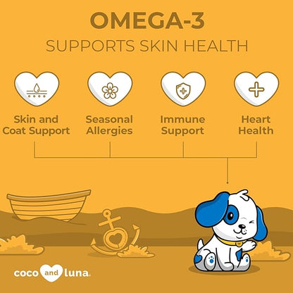 Omega 3 for Dogs - Fish Oil for Dogs Skin and Coat - 120 Chewable Tablets - Omega 3 6 9, EPA & DHA Fatty Acids for Dog Shedding, Dry Skin & Heart Support