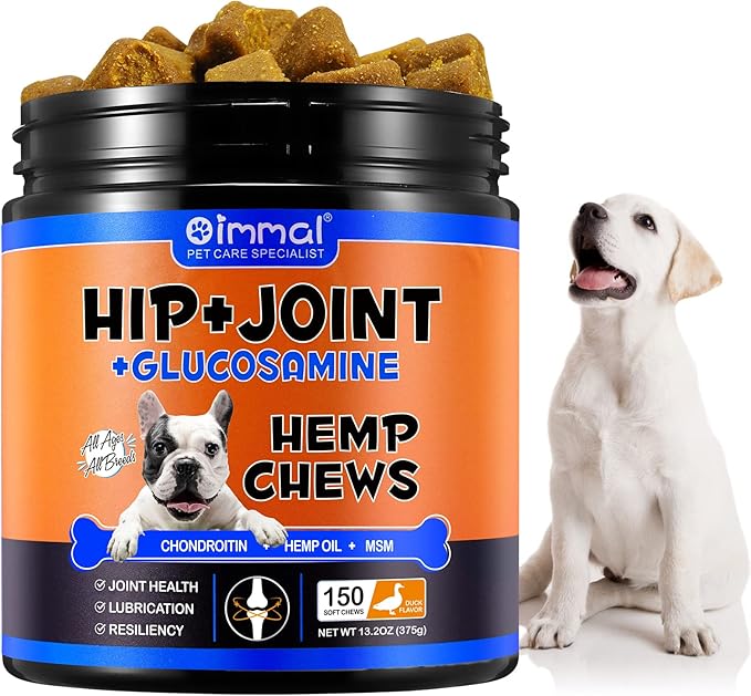 Hemp Hip and Joint Supplement for Dogs, Hemp Treats Joint Pain Relief, Hip & Joint Supplement w/MSM + Chondroitin + Hemp Oil + Omega 3, 150 Dog Joint Pain Relief Treats