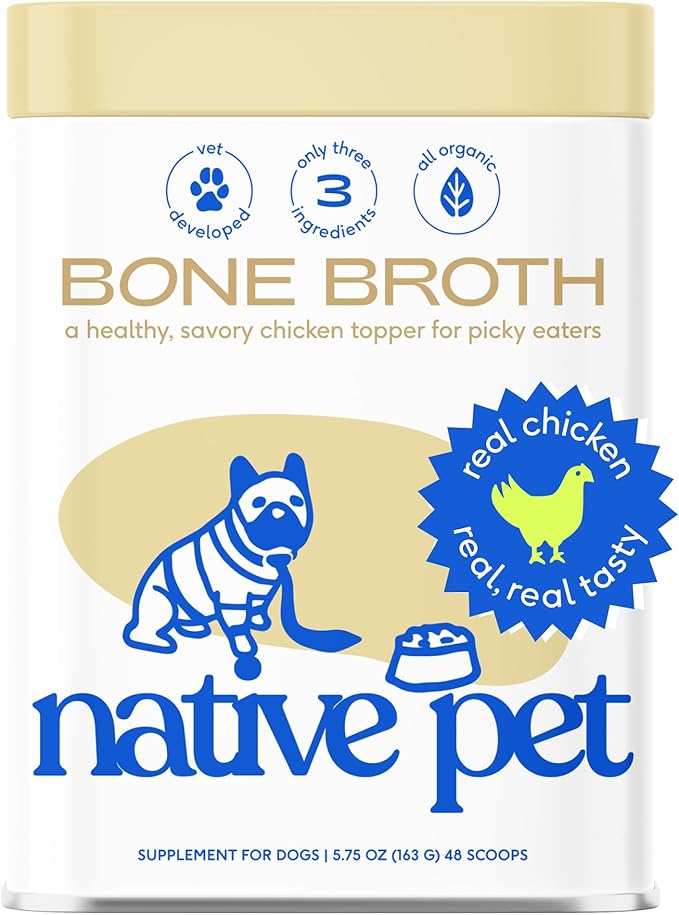 Native Pet Bone Broth for Dogs and Cats – Dog Bone Broth Powder for Dog Food Topper for Picky Eaters – Cat and Dog Broth - Dog Gravy Topper for Dry Food – Chicken Broth for Dogs and Cats – 5.75 oz
