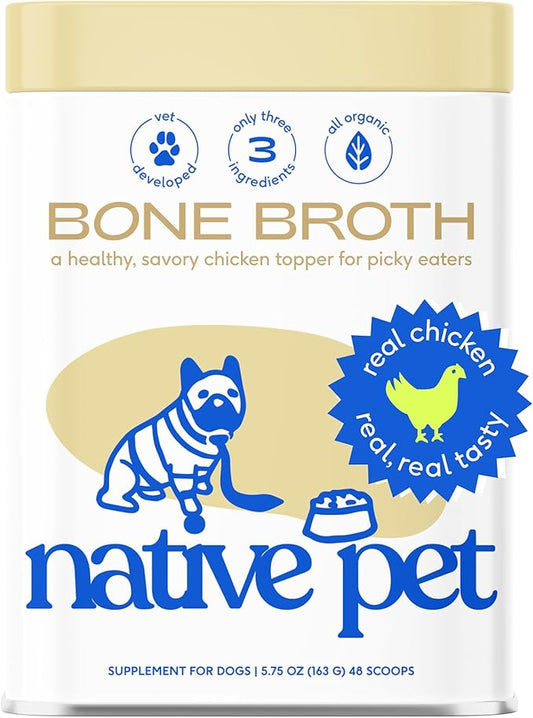 Native Pet Bone Broth for Dogs and Cats – Dog Bone Broth Powder for Dog Food Topper for Picky Eaters – Cat and Dog Broth - Dog Gravy Topper for Dry Food – Chicken Broth for Dogs and Cats – 5.75 oz