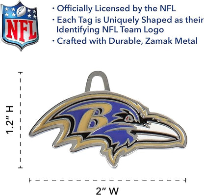 NFL Baltimore Ravens Engraving Pet ID Tags in 32 Team Logo Shapes Personalized Dog Tags and Cat Tags with 3 Lines of Customizable Text for Tracking & Safety. Stainless Steel Pet ID Tracking Tags