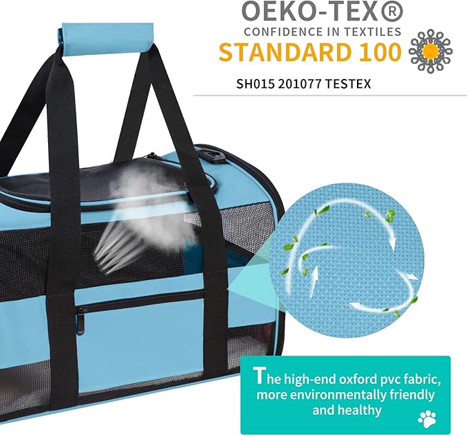 Cat Carrier Soft Sided Carrier for Small Medium Cats Puppies Dogs Up to 15 Lbs, TSA Airline Approved Pet Carrier Collapsible Travel Puppy Carrier Bag, Blue