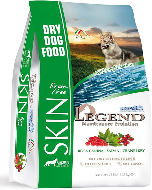 Forza10 Legend Sensitive Skin Dog Food, Grain Free Dry Dog Food for Sensitive Skin with Curative Herbs, Wild Caught Anchovy Flavor Allergy Dog Food, for Adult Dogs, Pack of 1 (25 Pounds)