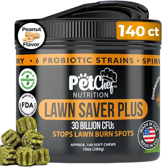 Pet Chef Lawn Saver Dog Treats - Powerful Dog Urine Neutralizer for Lawn, Grass Saver Soft Chews, Prevents Lawn Burn from Dog Urine, Green Grass Dog Chews for Healthy Lawns