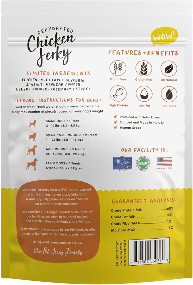 Premium Whole Muscle Chicken 5 oz. Dog Jerky Treats | 100% Human Grade | USA Made | High Protein | Grain Free | Limited Ingredients | No Filler | BHA-BHT Free | Chewy Texture