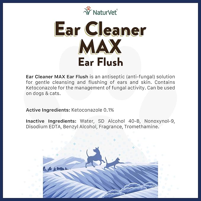 NaturVet Ear Cleaner MAX Ear Flush for Dogs & Cats 12 oz