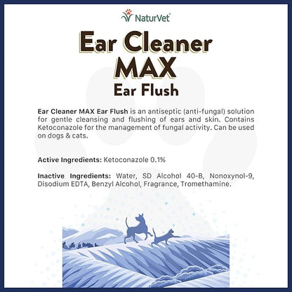 NaturVet Ear Cleaner MAX Ear Flush for Dogs & Cats 12 oz