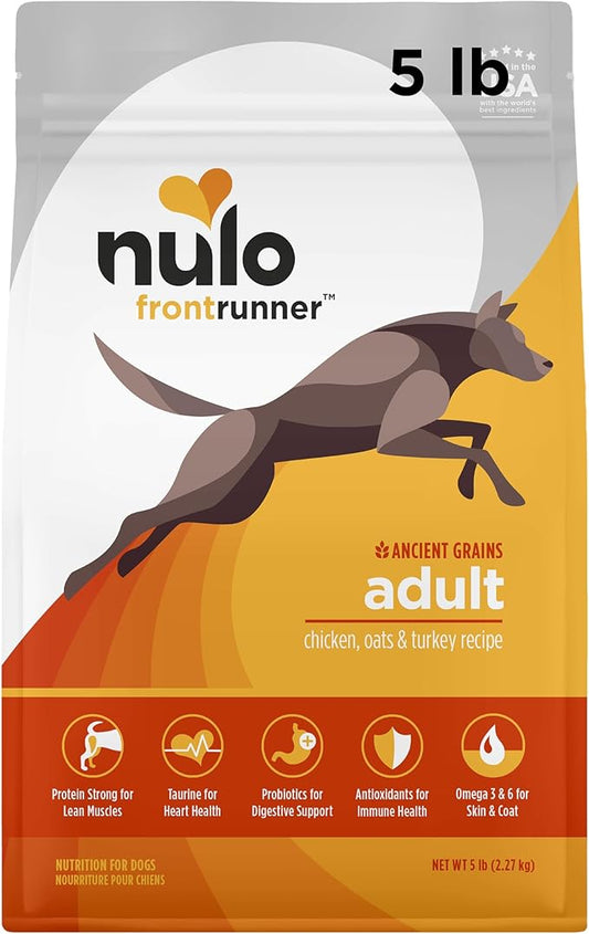 Nulo Frontrunner All Breed Adult Dry Dog Food, Premium All Natural Dog Kibble, Made with Ancient Grains Promote Fullness with Healthy Digestive Aid BC30 Probiotic & Antioxidants for Immune Health