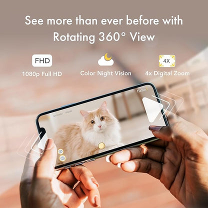 Furbo 360° Cat Camera: Home Security Camera with Meowing Alerts, Rotating Pet Treat Camera with Phone App, Smart Home Indoor Kitty Cam with 2-Way Speaker and Night Vision (No Subscription Required)
