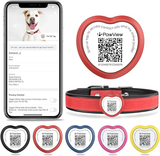 Slide On Dog Tags Personalized for Pets, NFC & QR Code Pet Tag, Silent Silicone Cat Tag for Collars&Harnesses - Scan Alert | Instant Location | Pet Profile | Pet APP Control, Heart-shaped,1 PC