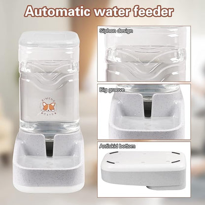 Automatic Dog Cat Gravity Water Bowl Dispenser Cat Water Fountain Large Capacity 3.8L,1 Gallon Large Capacity for Small Medium Pets (Grey Waterer)