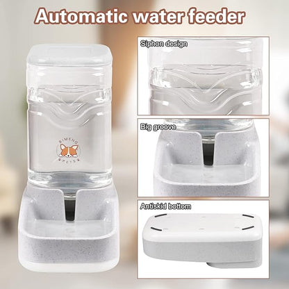 Automatic Dog Cat Gravity Feeders Water Bowl Dispenser Cat Water Fountain Large Capacity 3.8L,1 Gallon Large Capacity for Small Medium Pets (Grey)