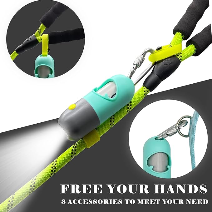 Dog Poop Bag Dispenser with Flashlight|Dog Poop Bag Holder with Leash Clip|Hands-Free Leash Poop Bag Holder with Straps and 1 Roll Dog Waste Bags (Green)