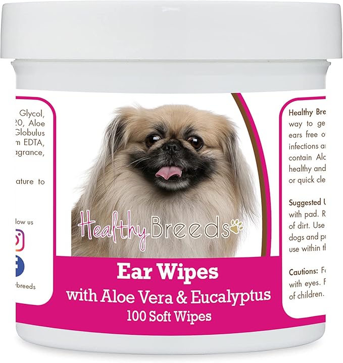 Healthy Breeds Pekingese Ear Cleaning Wipes with Aloe & Eucalyptus for Dogs 100 Count