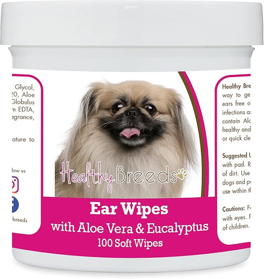 Healthy Breeds Pekingese Ear Cleaning Wipes with Aloe & Eucalyptus for Dogs 100 Count