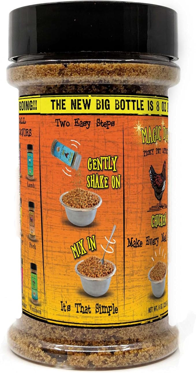 Wild Meadow Farms - Magic Dust Chicken Jerky Topper, Single Protein Pet Food Topper for Dogs & Cats, Enhance Flavor & Elevate Mealtime Excitement for Picky Eaters, Made in USA - 8 Ounce Bottle