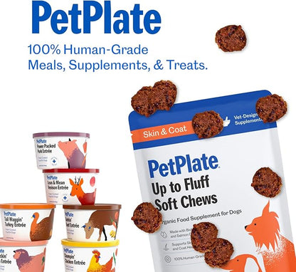 PetPlate Skin & Coat Chews for Dogs, USDA Organic Supplement, Grain-Free, Human-Grade, includes Salmon Oil and Biotin, Pet Supplies (Pack of 1, 9.8 Ounce)