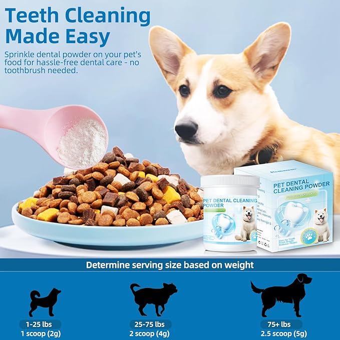 Dog Teeth Cleaning Powder,Dental Powder for Dogs Teeth Plaque and Tartar,Dog Oral Cleaning Powder with Probiotics,Fresh Breath,80g