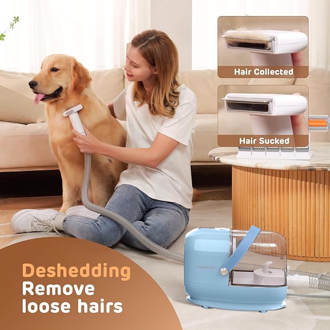 Dog Grooming Vacuum Kit, 3L Pet Grooming Vacuum with 7 Pet Grooming Tools, Dog Vacuum for Shedding Grooming at Home with Low Noise Electric Clipper and Brush, Blue
