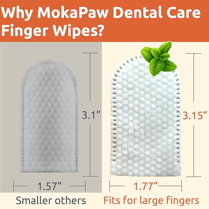 Dental Care Finger Wipes - Dog Tooth Brushing Kit Dental Wipes - Dog Teeth Cleaning Finger Wipes - Reduces Plaque & Freshens Breath for Dogs and Cats - 40 Count