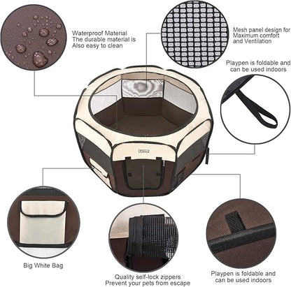 Portable Pet Playpen,Dog Playpen Foldable Pet Exercise Pen Tents for Dogs/Cats/Rabbits/Pets,Cat Playpen Indoor/Outdoor Travel Camping Use with Carry Case