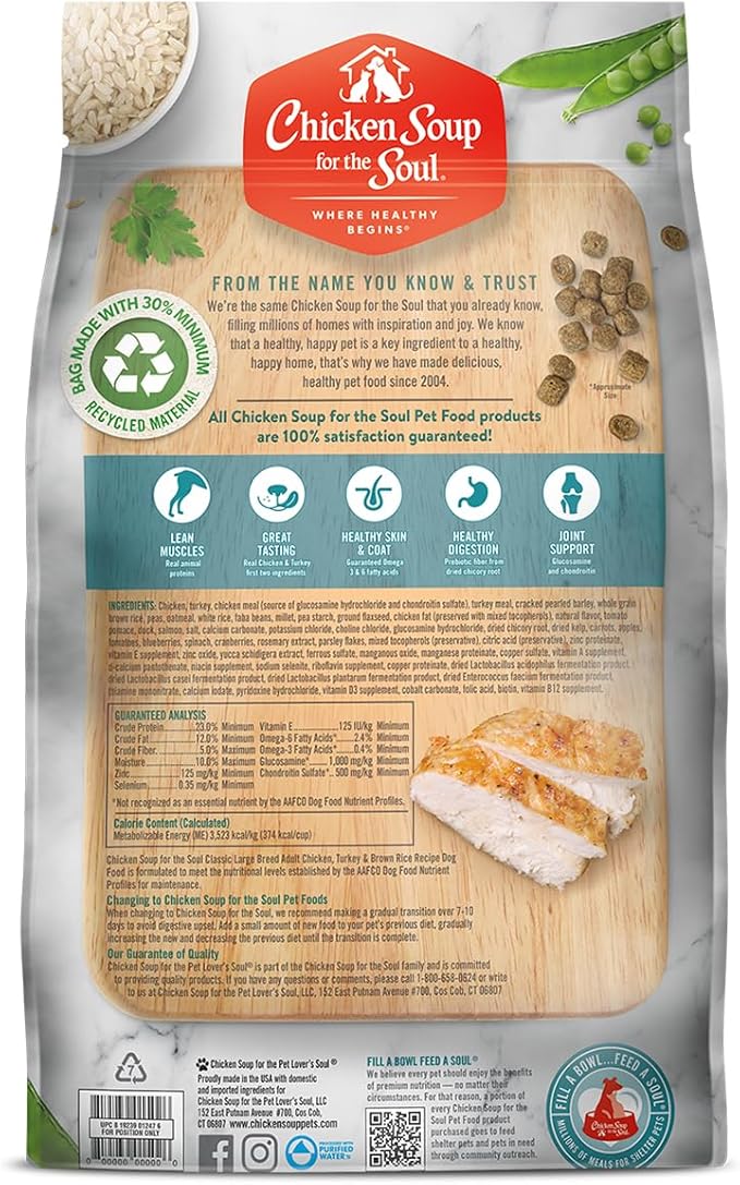 Chicken Soup for the Soul Pet Food Classic Dry Large Breed Adult Dog Food, Chicken, Turkey & Brown Rice Recipe, 40 Pound Bag | Soy Free, Corn Free, Wheat Free, Dry Dog Food Made with Real Ingredients