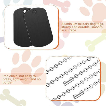 100Pcs Military Dog Tags Set, 50Pcs Personalized Engraved Aluminum Blank Dog Tags and 50Pcs Iron Necklace Chain, Blank Dog Tags for Engraving, Dog Tags for Men, Black