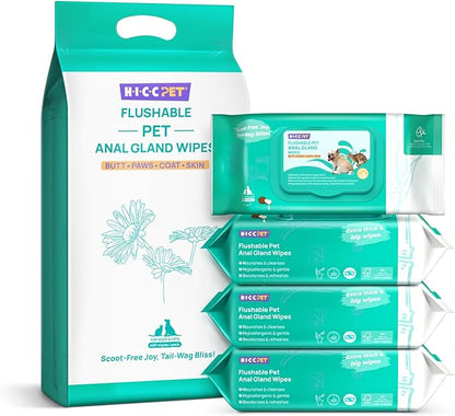 HICC Pet Flushable Plant Based Dog Wipes for Pets Cleansing & Deodorizing Anal Gland Hygienic Wipes for Dogs & Cats -Grooming Wipes for Paws, Body, and Butt -Puppy Essentials (400 Count)
