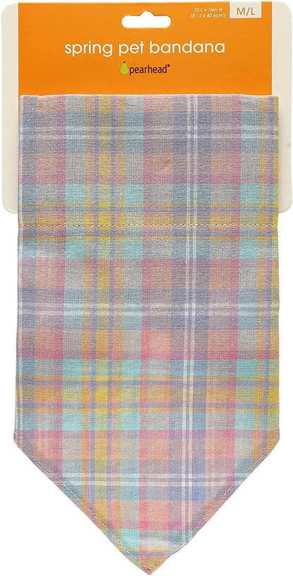 Pearhead Pet Pastel Plaid Bandana, Easter Pet Bandana, Spring Pet Gifts,Slide-On Dog Bandana, Pet Apparel, Pet Accessory, Pet Owner Gift Ideas, Medium/Large, M/L