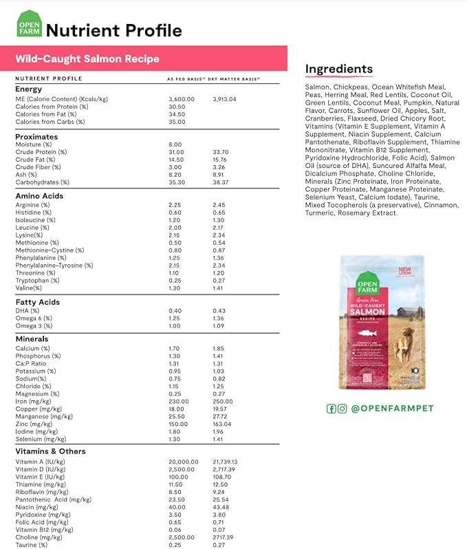 Open Farm Wild-Caught Salmon Grain-Free Dry Dog Food, Fresh Pacific Salmon Recipe with Non-GMO Superfoods and No Artificial Flavors or Preservatives, 22 lbs