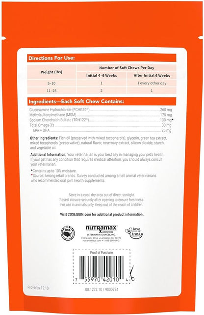 Nutramax Cosequin Minis Maximum Strength Joint Health Supplement - With Glucosamine, Chondroitin, MSM, and Omega-3's, 45 Soft Chews