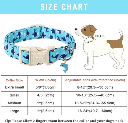 ARING PET Summer Dog Collar-Cute Blue Dog Collar for Small Dogs, Adjustable Cotton Whales Pet Collars Puppy Collar for Small Medium Large Dogs
