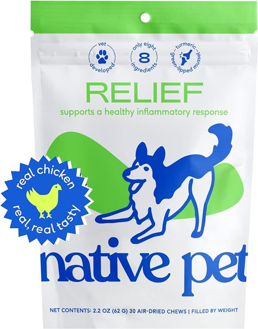 Native Pet Relief - Anti Inflammatory for Dogs | Turmeric + Polyphenols + Green Lipped Mussels for Dogs | Natural Relief for Dogs | Best Dog Arthritis Supplement & Dog Joint Pain Relief | 30 Chews