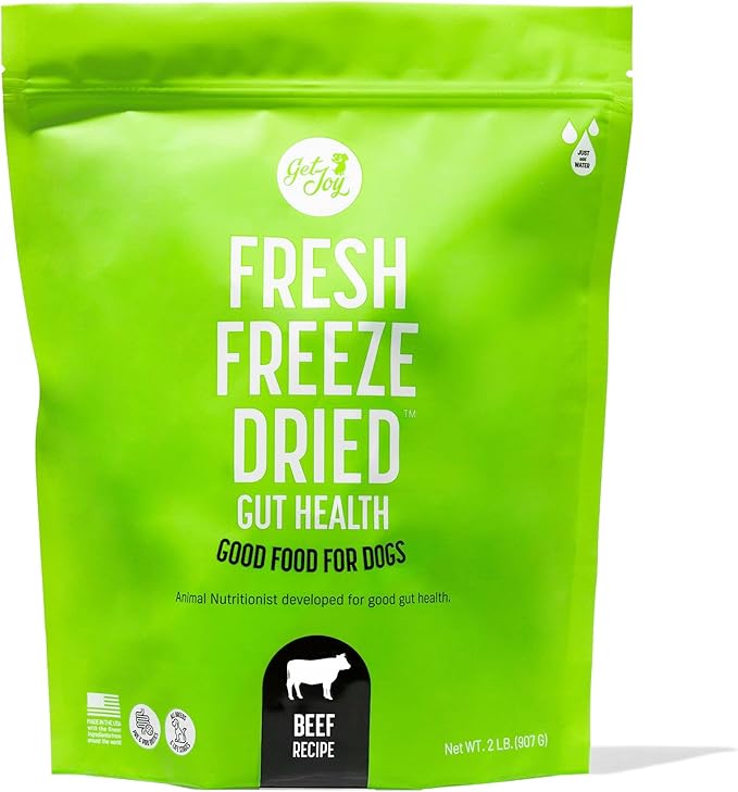 Gut Health Fresh Freeze Dried Raw Meal, Beef Recipe, 32 Ounce Bag, Dog Food for Dogs of All Breeds and Life Stages, USDA Beef, Made in USA