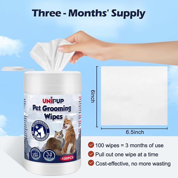 Pet Hygiene Wipes, Coconut-Scented Moisturizing Grooming Wipes for Dogs and Cats, Cleansing & Deodorizing Anal Gland Wipes for Paws and Butt, Gentle and Effective, 100 Count (100 pcs)